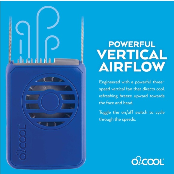 O2COOL Personal Travel Rechargeable Battery Powered Neck Cooling Fan Blue - Picture 3 of 4